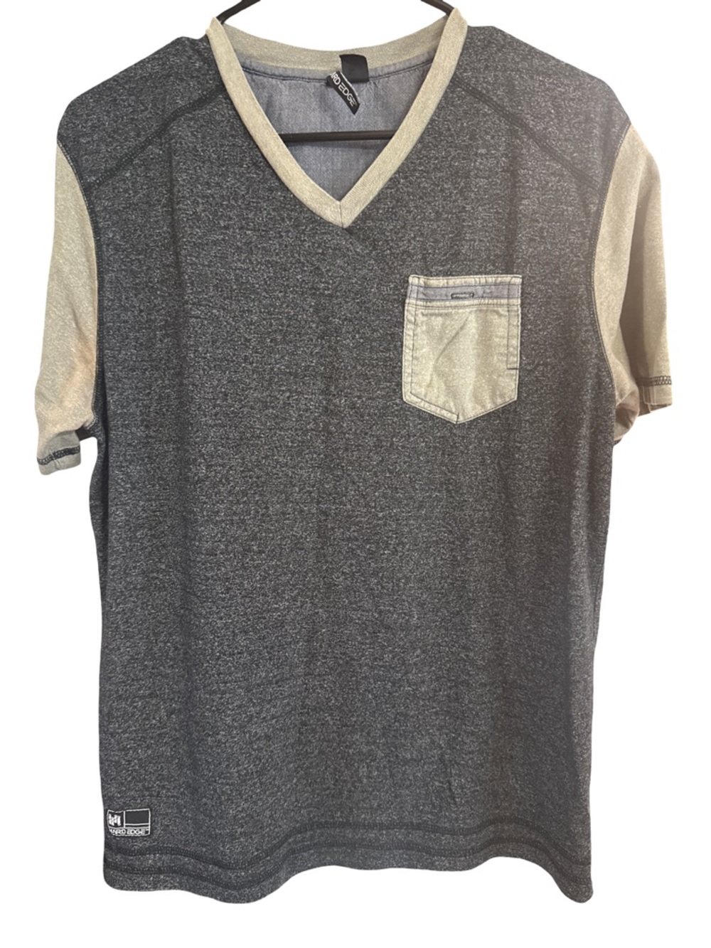 Hard Edge V-Neck Two-Tone Pocket Tee - Gray/Cream